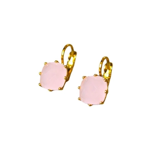 Élégantes boucles d'oreilles françaises avec cristaux roses en serti griffes doré
