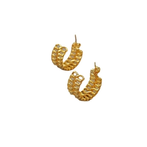 Chic gold-plated woven C-shape hoop earrings with vintage braided texture for women