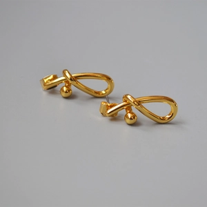 Minimalist 18K gold plated brass twisted knot stud earrings with delicate spherical detail