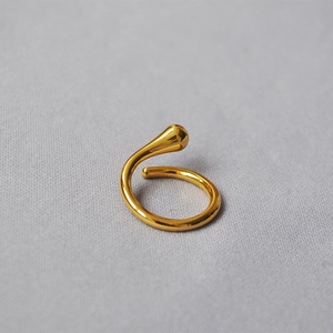 Minimalist 18K Gold Plated Copper Teardrop Open Ring For Women Adjustable Liquid Metal Style Polished Statement Finger Jewelry Gift