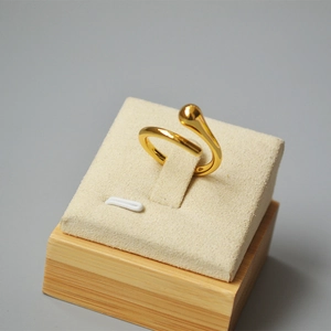 Minimalist 18K gold plated brass teardrop open ring with high polish liquid metal finish