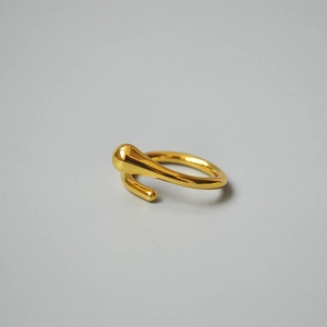 Minimalist 18K gold plated brass open ring featuring a fluid water drop shaped design