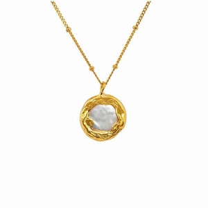 Collier Pendentif Perle d'Eau Douce Baroque Rétro Français pour Femme Élégant Bijoux en Cuivre Plaqué Or Chaîne Satellite