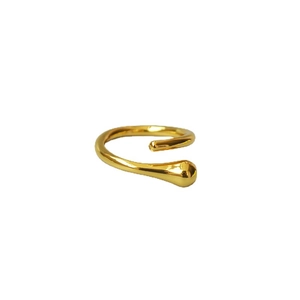 Minimalist 18K gold plated brass teardrop open ring with liquid metal streamline design