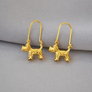 Cute gold-plated brass dog earrings featuring textured terrier charms with long hooks