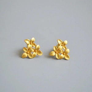 Vintage Brass Matte Gold Flower Stud Earrings With 925 Sterling Silver Earring Post Retro Floral Jewelry For Women