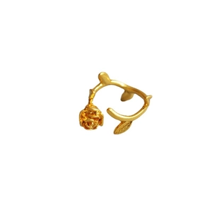 Vintage gold rose bud branch open ring with matte finish and textured vine design