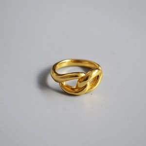 Minimalist 18K gold plated chain link open ring with a polished intertwined knot design
