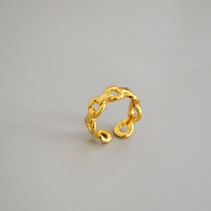 Bague Ouverte en Laiton Plaqué Or Maillon de Chaîne Minimaliste Bague Ajustable Bijoux de Mode de Niche pour Femmes Cadeau