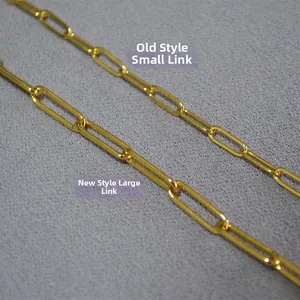 Detail comparing old small link and new large link golden paperclip chain necklaces