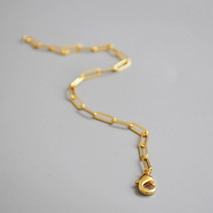 Minimalist gold-plated rectangle link chain bracelet with lobster clasp for women