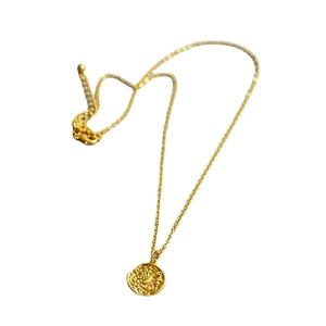Retro golden 12 zodiac coin necklace with cancer relief pendant on a thin metal chain