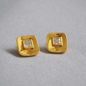 18K Gold Plated Brass Square Zirconia Stud Earrings With 925 Sterling Silver Earring Post Minimalist Fashion Women Jewelry