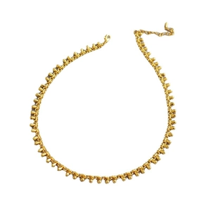 Minimalist gold plated brass choker necklace featuring delicate water drop pendants