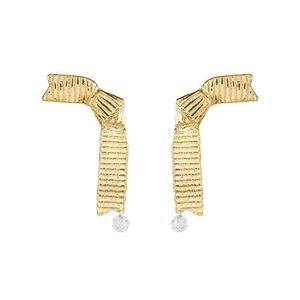Elegant 18K gold plated ribbon earrings with round cut sparkling zircon drop dangles