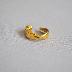 Minimalist gold-plated triple-layered intertwined open ring in a modern cross-wrapped design