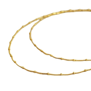 18K gold plated brass layered necklace featuring minimalist ball beads and link chains