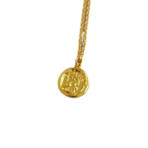 Gold coin necklace with embossed swan motif and CHANCE text on a thin cross chain