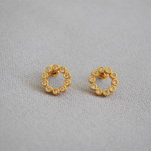 Brass 18K Gold Plated Zirconia Round Circle Stud Earrings With 925 Sterling Silver Post Simple Korean Jewelry For Women
