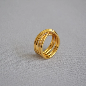 Modern gold-plated multi-layer intertwined knot ring with sleek metallic finish