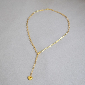 Fashion Copper Paperclip Chain Necklace For Women Minimalist Y-Shape Heart Pendant Layered Artificial Pearl Gold Necklace