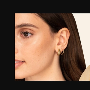 Elegant French style golden croissant hoop earrings set for women in high polish finish
