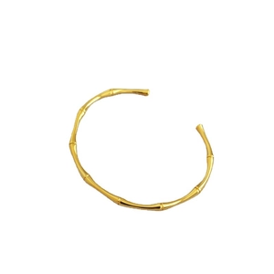 Minimalist gold-plated brass bamboo style open bangle bracelet with natural joint texture