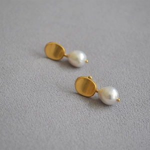 Retro Baroque Freshwater Pearl Drop Earrings With 925 Sterling Silver Earring Post Brass Gold Plated Women Fashion Jewelry