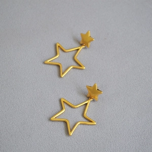 Western Retro Hollow Star Stud Earrings For Women Matte Gold Copper 925 Sterling Silver Earring Post Personalized Fashion Jewelry