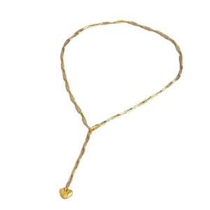 Minimalist gold-plated Y-necklace featuring a paperclip chain and a heart pendant charm
