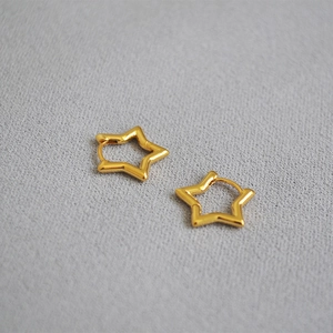 Elegant gold-plated brass hollow star hoop earrings with a minimalist polished finish