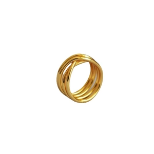 Fashionable gold plated brass multi-layer knotted wrap ring for women on white background