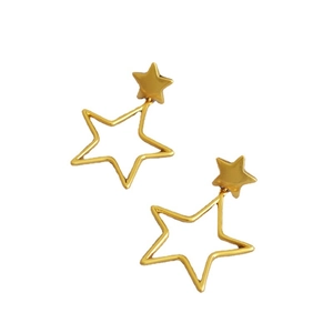 Vintage gold hollow star drop earrings featuring a unique double star design for women