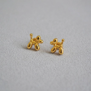 Personalized Balloon Dog Stud Earrings Brass 18K Gold Plated With 925 Sterling Silver Earring Post Cute Animal Ear Jewelry For Women