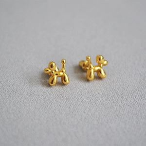 Chic 925 silver needle golden balloon poodle stud earrings for a minimalist look