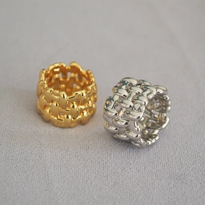 Irregular Mesh Braided Brass 18K Gold Plated Wide Band Rings For Women Trendy Exaggerated Creative Finger Jewelry Gift