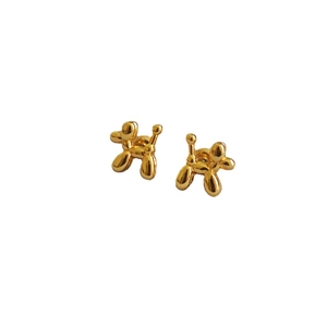Minimalist golden balloon dog stud earrings with a high-polished mirror finish for women