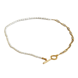 Baroque pearl and gold chain necklace with OT clasp minimalist fashion choker jewelry