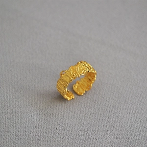 Minimalist adjustable gold filigree ring with woven texture and open band for women
