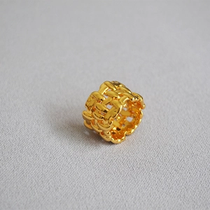 Irregular woven mesh wide gold plated brass ring for women with 3D braided texture