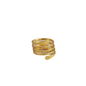 Minimalist handcrafted hammered gold multi-layer wrap open ring with spiral texture
