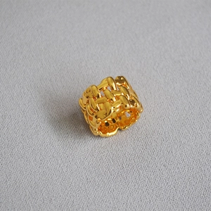 Modern gold-plated wide woven mesh ring with irregular textured design for women
