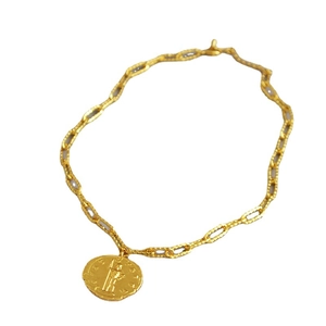 Collana retrò con moneta d'oro con pendente a rilievo romano e catena a maglie