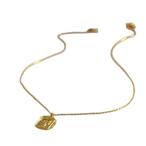 Elegant gold square relief pendant necklace with delicate freshwater rice pearls
