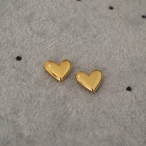 Polished Brass Heart Stud Earrings With 925 Sterling Silver Post Gold Plated Minimalist Fashion Jewelry For Women