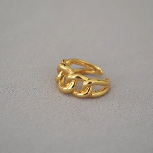 Adjustable gold-plated brass chain link ring in minimalist open style for women