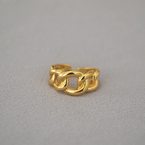 Minimalist Brass Gold Plated Chain Link Open Ring For Women Adjustable Geometric Curb Chain Design Fashion Jewelry Gift