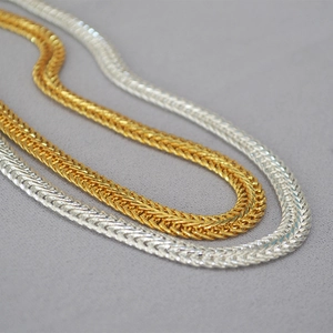 Minimalistische Breite Geflochtene Schlangenkette Halskette Für Damen Kupfer 18K Vergoldet Flacher Choker Verstellbarer Metallschmuck