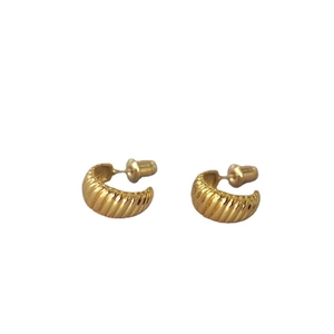 French style gold plated croissant hoop earrings with minimalist vintage textured design