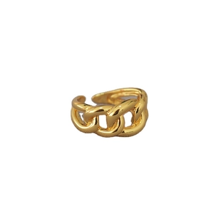 Chic gold-plated chain link open ring with adjustable minimalist brass design for women